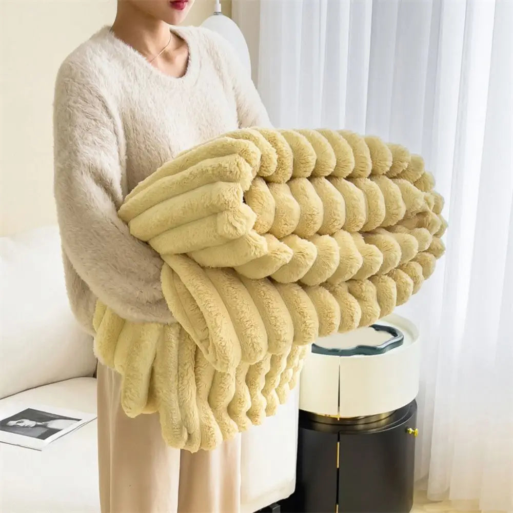 New Double Sided Warm Blanket Warm Breathable Throw Blanket Skin-Friendly Solid Color Striped Blankets
