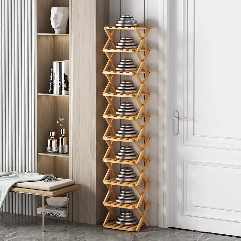 2-9 Tiers Bamboo Shoe Rack Without Installation Small Shoe Rack, Foldable Shoe Storage Rack, Shoe Organizer for Entryway