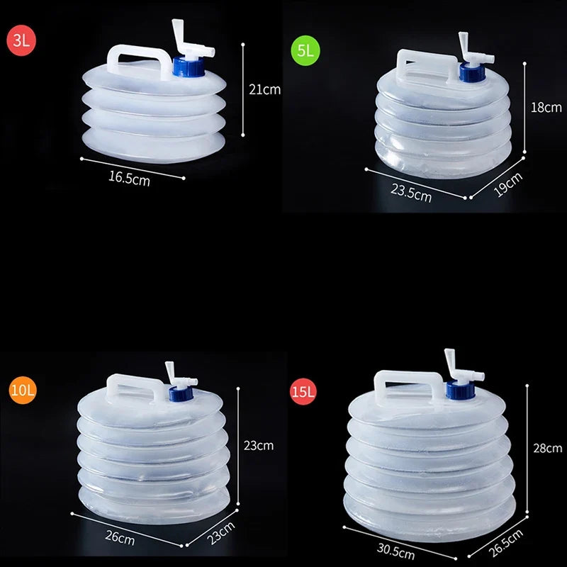 PE Folding Water Bag Retractable Bucket Outdoor Collapsible Water Bag Portable Driving Water Tank Container Faucet Car Camping