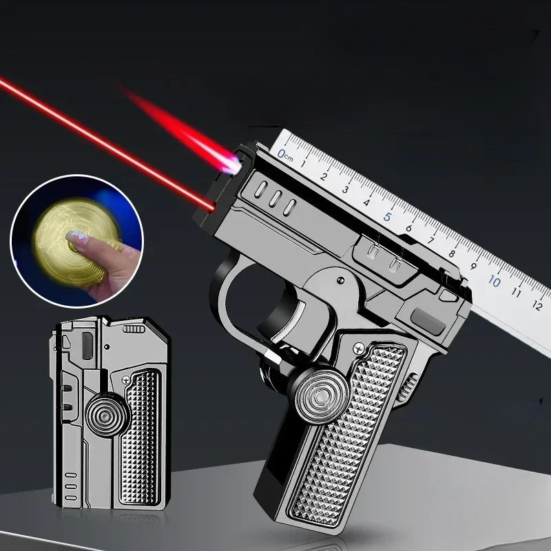 Multi Functional Folding Dual Form Decompression Gyro Gun Shaped Lighter with Creative Deformation and Windproof Red Flame