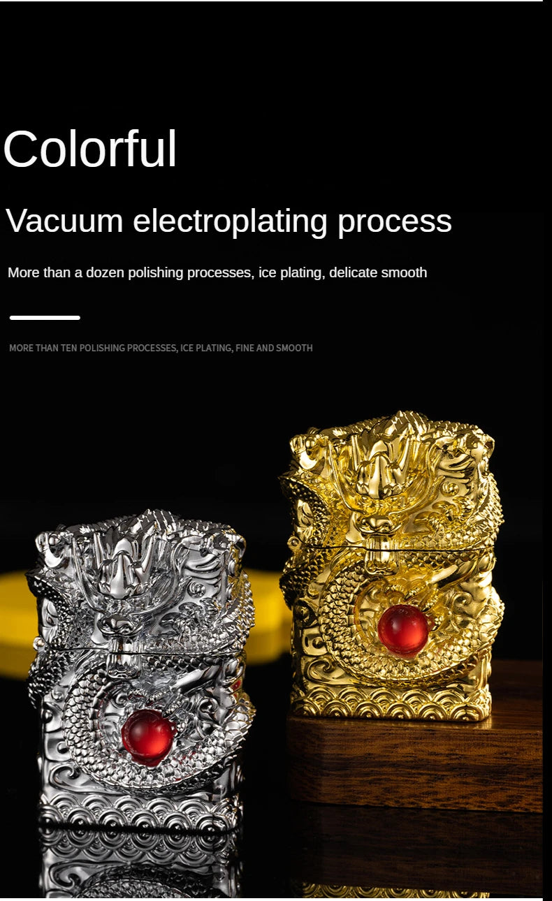 Heavy Craftsmanship Relief Grinding Wheel Open Flame Lighter Vintage Retro Three-dimensional Relief Metal Shell Men's Gift