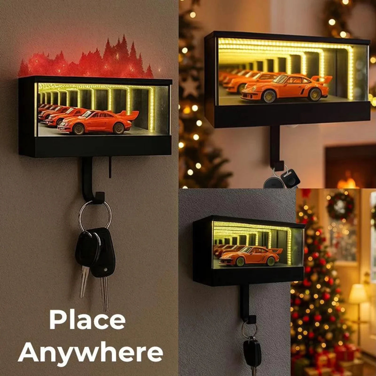 Car Garage Key Holder Key Organizer with LED Light Car Key Hanger for Door Apartment Home Office Entryway (car not included)