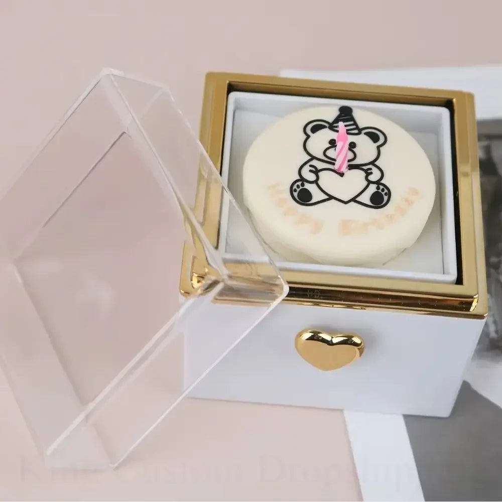 Automatic Flip Bear Flip Ring Box Spinning Design Surprise Mechanism Surprise Jewelry Box Light Candles Rotating Ring Case