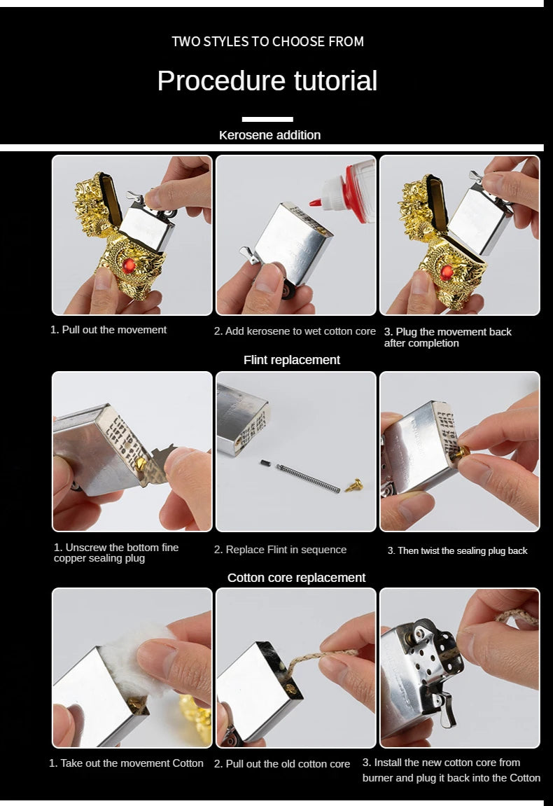Heavy Craftsmanship Relief Grinding Wheel Open Flame Lighter Vintage Retro Three-dimensional Relief Metal Shell Men's Gift
