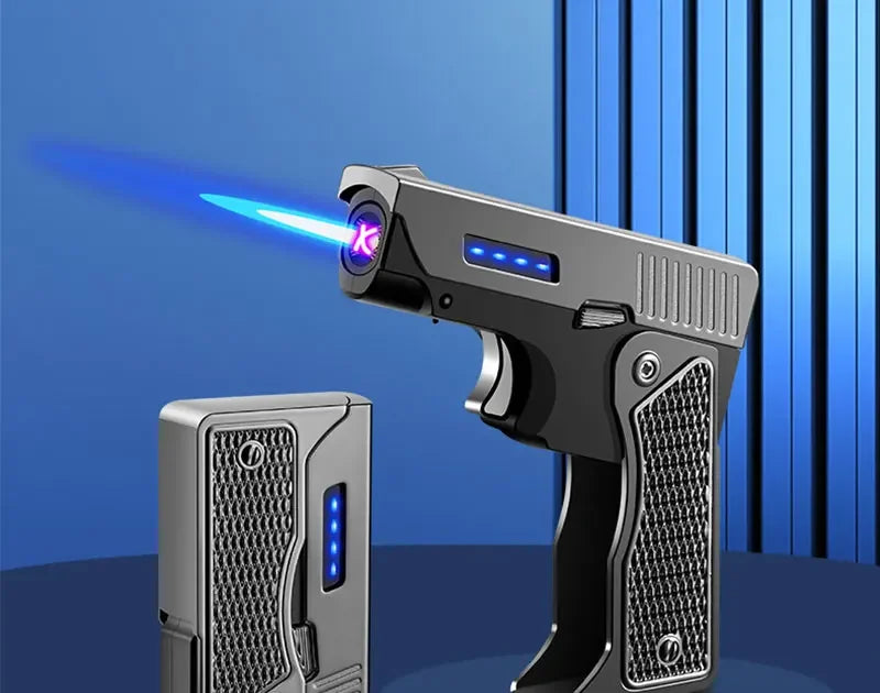 New Windproof Gas-Electric Plasma Type C USB Rechargable Lighter Gift Men Folding Gun Butane Torch Turbo Jet Flame Cigar Lighter