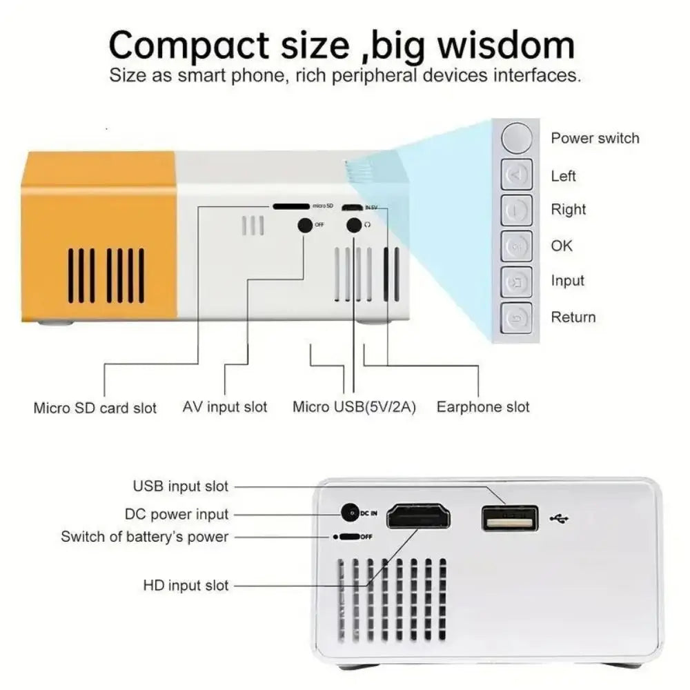 1080P Resolution Mini Projector Built-in Speaker Remote Control Home Theater Projector Halloween Gifts LCD Technology