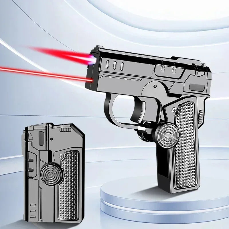 Multi Functional Folding Dual Form Decompression Gyro Gun Shaped Lighter with Creative Deformation and Windproof Red Flame