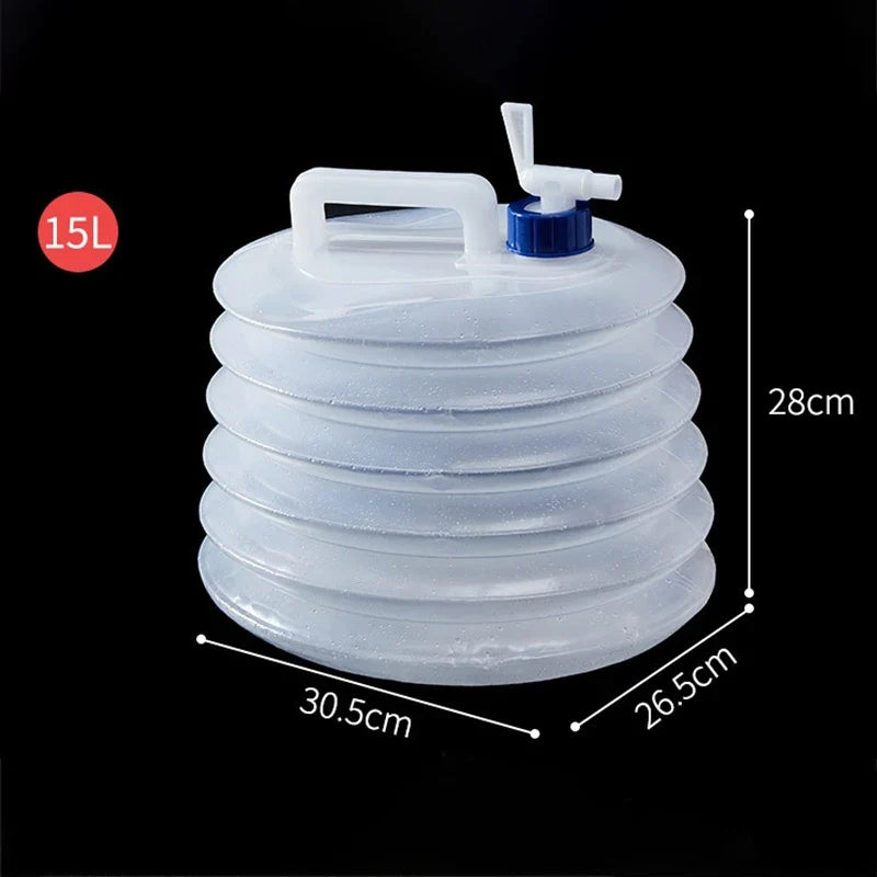 PE Folding Water Bag Retractable Bucket Outdoor Collapsible Water Bag Portable Driving Water Tank Container Faucet Car Camping