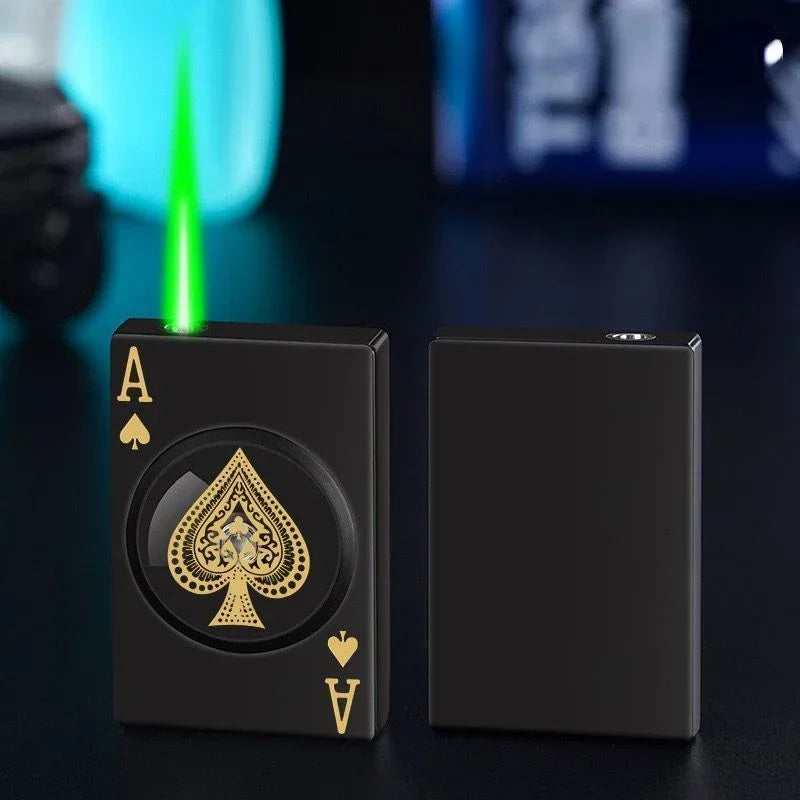 Hot New Poker Ace of Spades Lighter Turntable Decompression Windproof Butane Lighter Mahjong Funny Shape Cigarette Lighter
