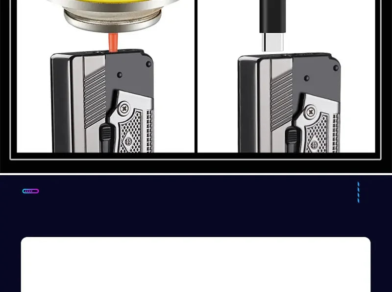 New Windproof Gas-Electric Plasma Type C USB Rechargable Lighter Gift Men Folding Gun Butane Torch Turbo Jet Flame Cigar Lighter