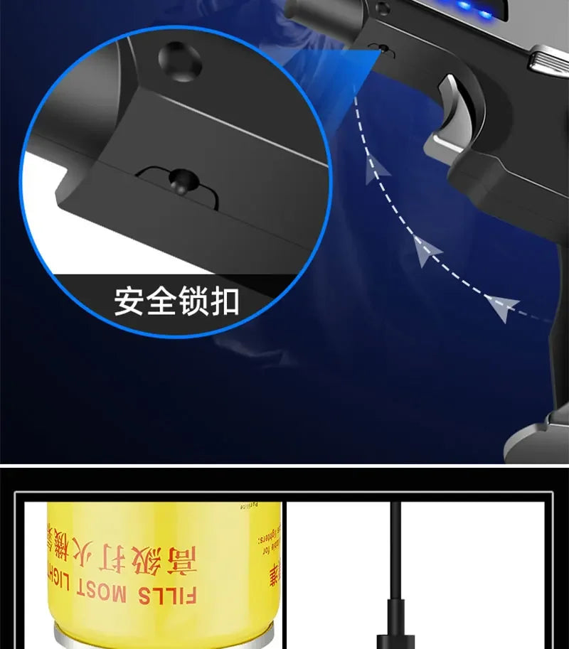 New Windproof Gas-Electric Plasma Type C USB Rechargable Lighter Gift Men Folding Gun Butane Torch Turbo Jet Flame Cigar Lighter