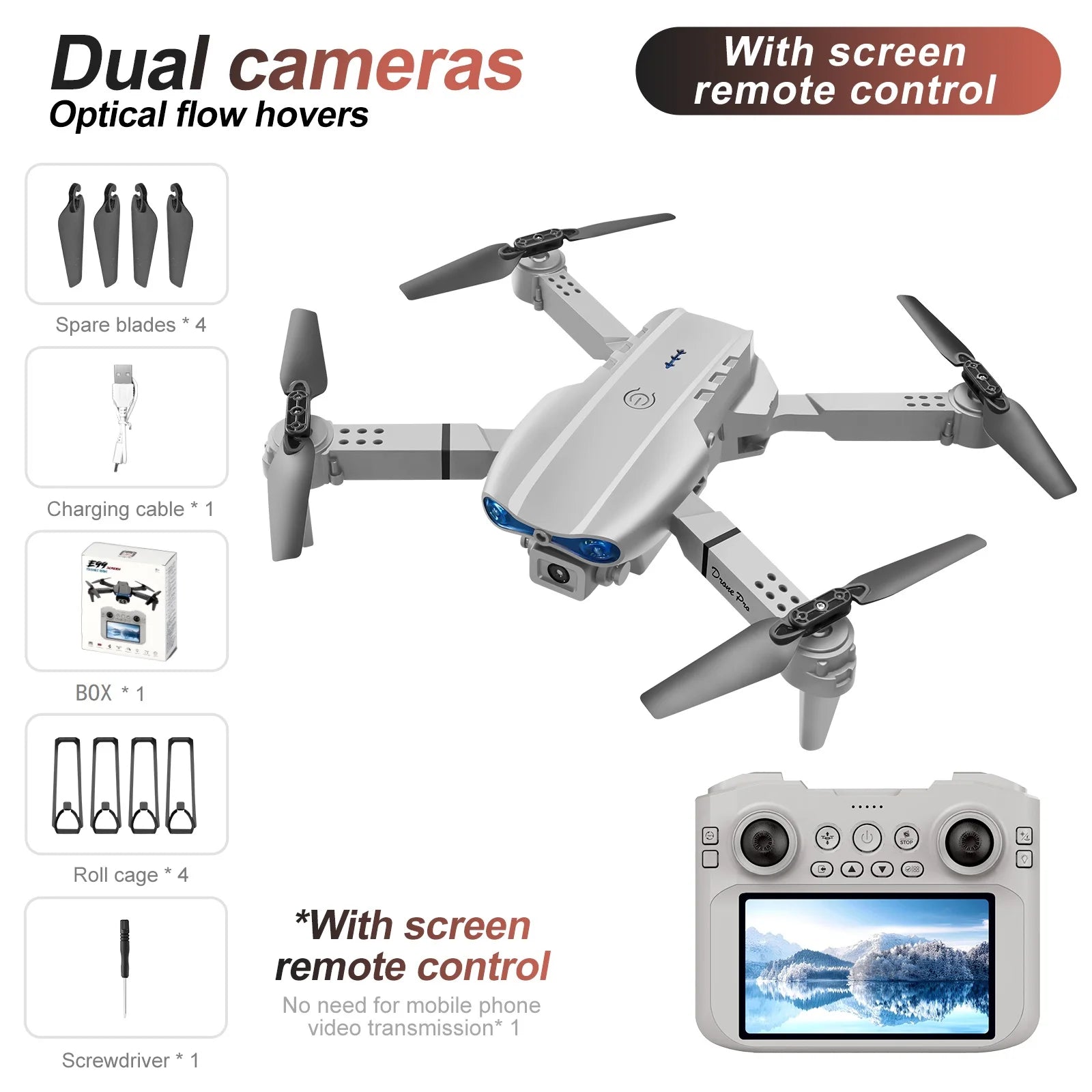 2026 New E99 MAX Drone Factory Professional 8K HD 4.3" Remote Control Headless Mode Helicopter 360 Flip Quadcopter Kid Toy Gifts