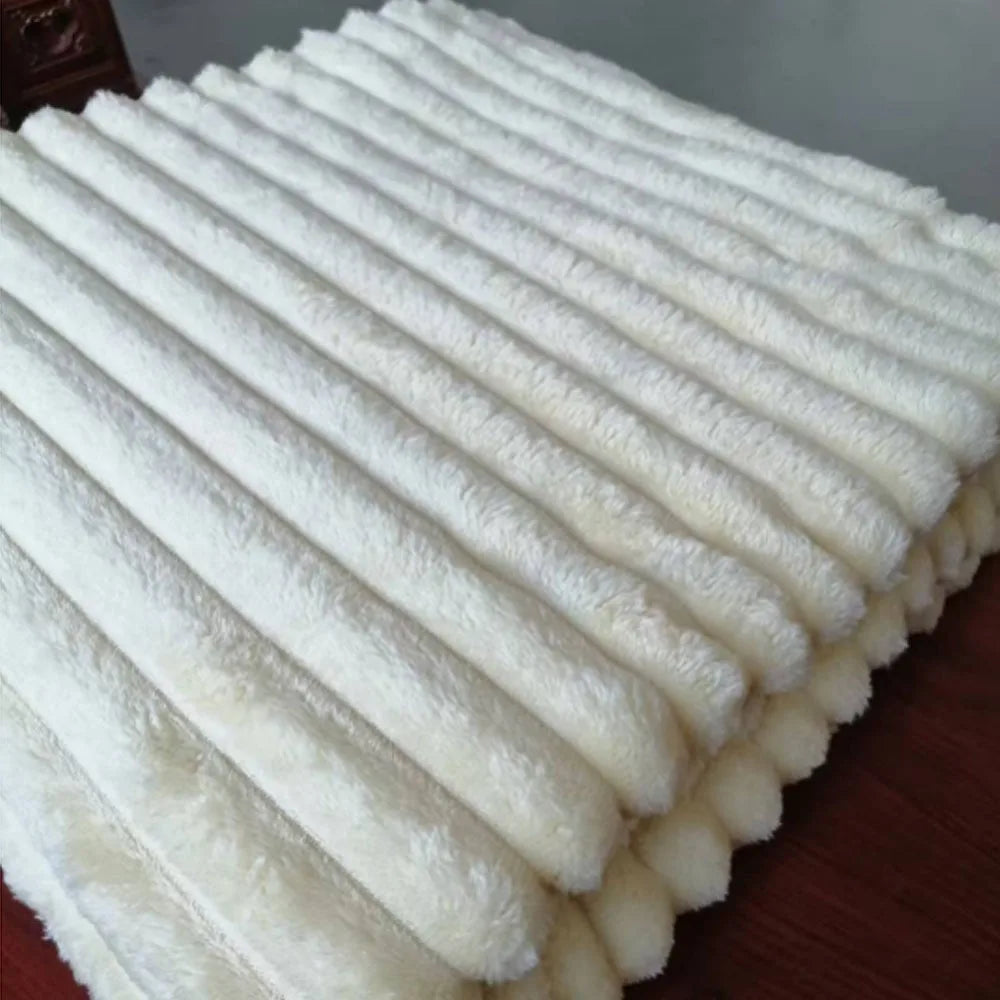 New Double Sided Warm Blanket Warm Breathable Throw Blanket Skin-Friendly Solid Color Striped Blankets