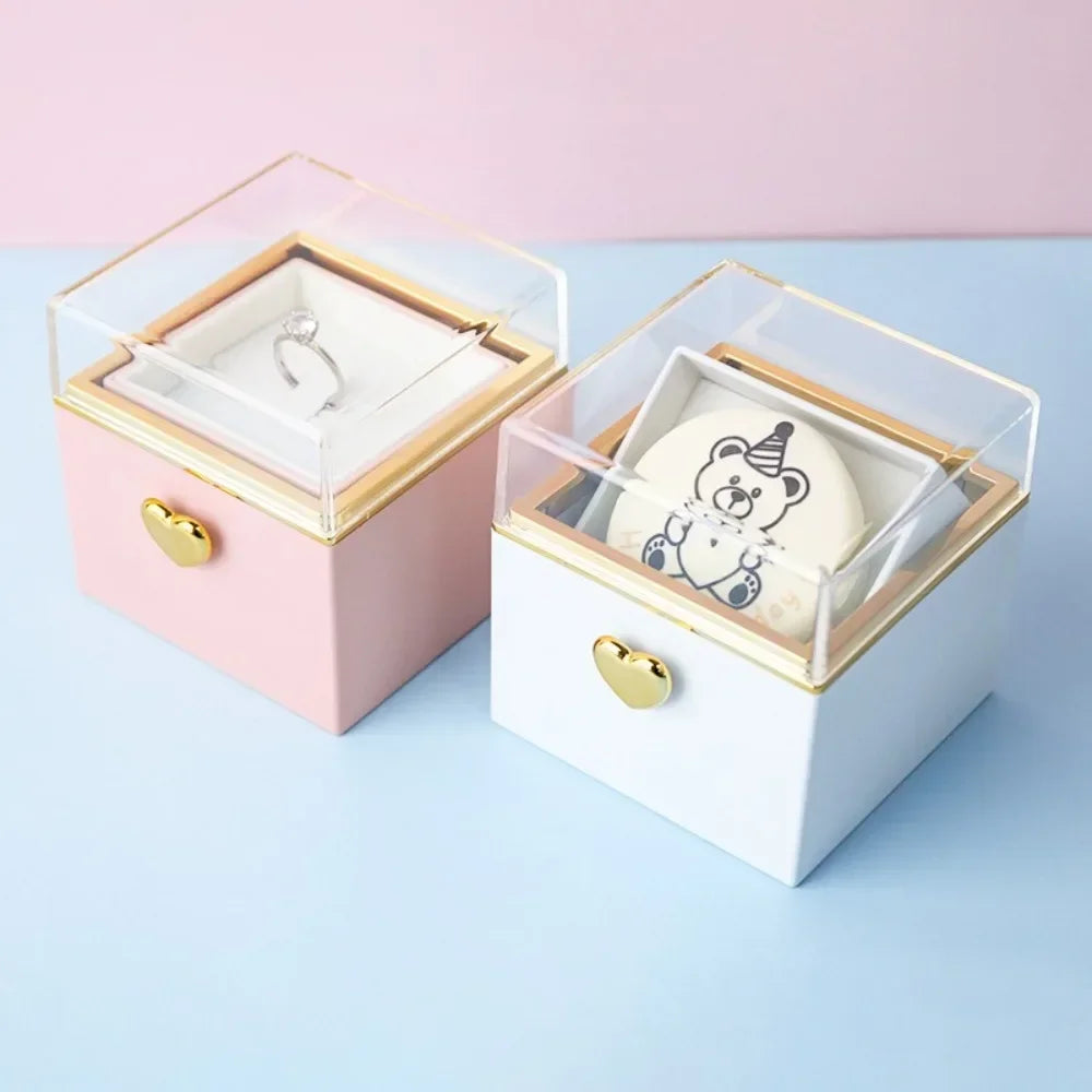 Automatic Flip Bear Flip Ring Box Spinning Design Surprise Mechanism Surprise Jewelry Box Light Candles Rotating Ring Case
