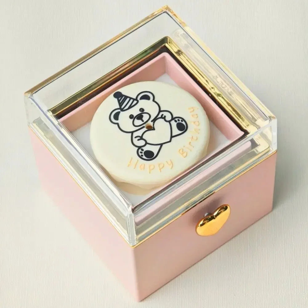 Automatic Flip Bear Flip Ring Box Spinning Design Surprise Mechanism Surprise Jewelry Box Light Candles Rotating Ring Case