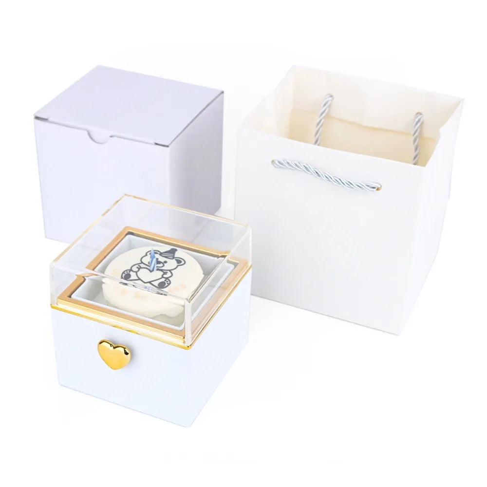 Automatic Flip Bear Flip Ring Box Spinning Design Surprise Mechanism Surprise Jewelry Box Light Candles Rotating Ring Case