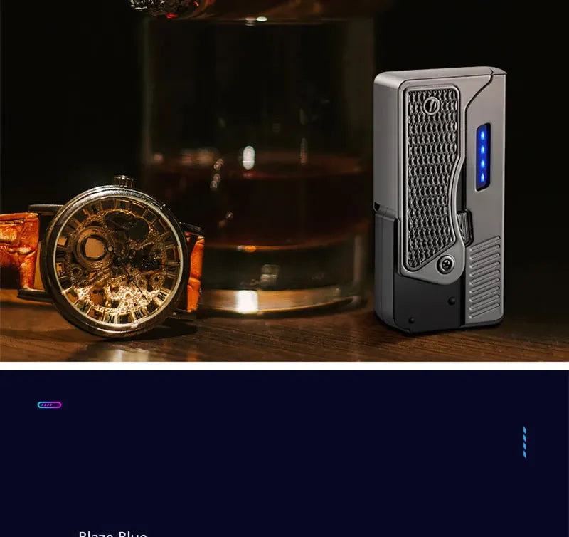 New Windproof Gas-Electric Plasma Type C USB Rechargable Lighter Gift Men Folding Gun Butane Torch Turbo Jet Flame Cigar Lighter