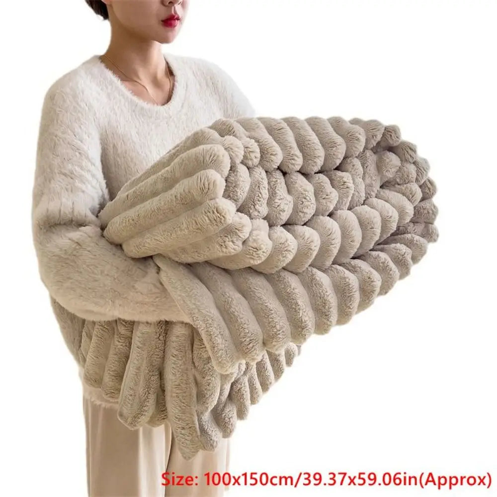 New Double Sided Warm Blanket Warm Breathable Throw Blanket Skin-Friendly Solid Color Striped Blankets