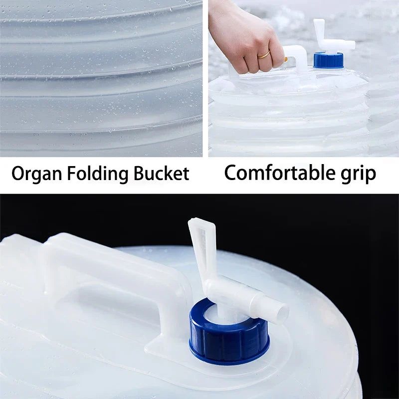 PE Folding Water Bag Retractable Bucket Outdoor Collapsible Water Bag Portable Driving Water Tank Container Faucet Car Camping